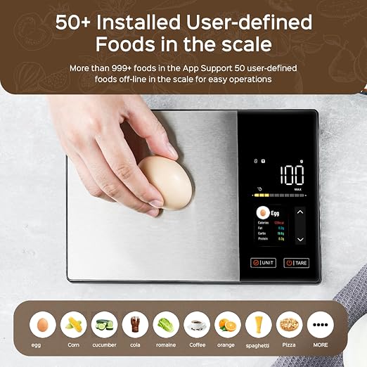 Smart Nutrition Food Scale with App, Color TFT Display for Calorie & Macro Tracking, Tracks 24 Nutrients, 1g/0.1oz Precision, 11lb/5kg Digital Kitchen Scale for Weight Loss, Keto & Meal Prep