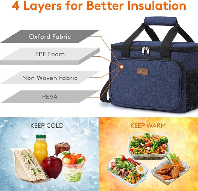 Lifewit Medium Lunch Bag Insulated Lunch Box Soft Cooler Cooling Tote for Adult Men Women, Dark Blue 48-Can (33L)