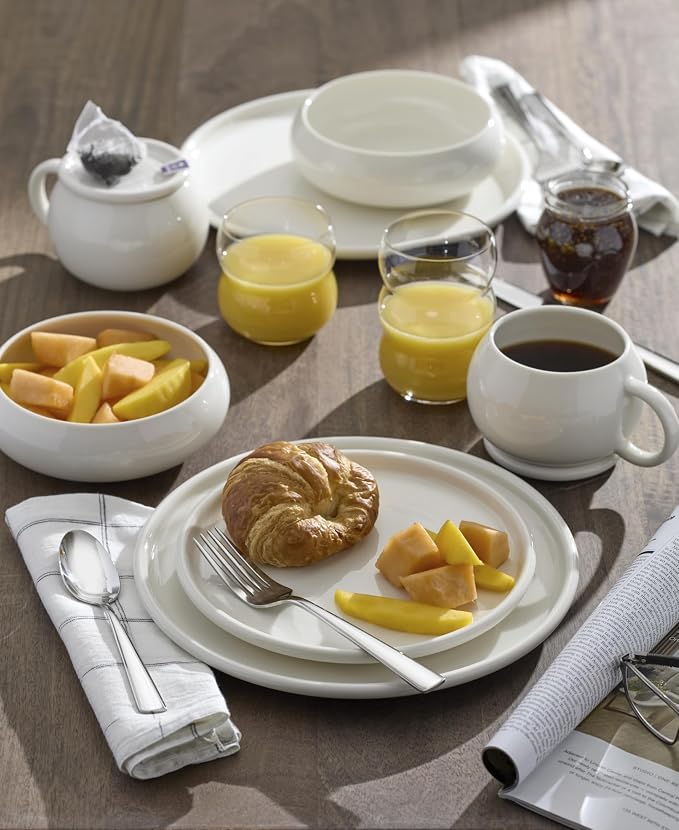 Oneida Dinnerware Sets, Quirk 12-Piece Dinnerware Set, Set for 4, Service For 4, Porcelain Material, Dishwasher & Microwave Safe, Plates And Bowls, Dinner Dishes, Kitchen And Dining (White, 12 Piece)