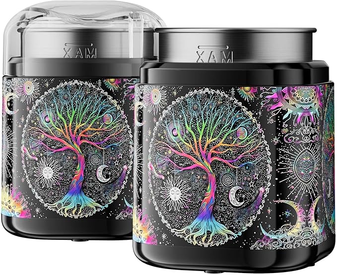 Spice Grinder, One-Touch Fast Grinder with Stainless Steel Blades, Cute Grinder with Unique Pattern Design, Electric Grinder for Spices, 5.1" (Black)