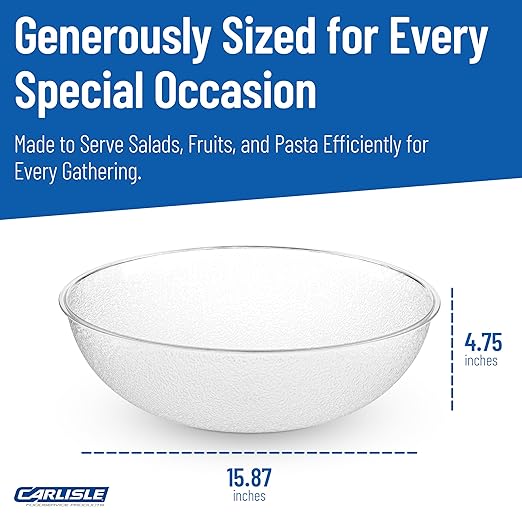 Carlisle FoodService Products 721507 Round Pebbled Salad Serving Bowl, 11 Quart, Clear