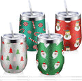 Sliner 4 Pack Pack Christmas Glitter Tumbler Bulk, 12 oz Holiday Wine Tumbler Set Stainless Steel Insulated Sparkling Glitter Cup with Lids Straws and Brushes Travel Mug Xmas Gift (Cute Style)