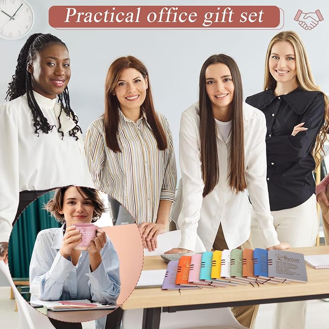 Didaey 10 Sets Difference Maker Appreciation Gifts Set 13oz Pastel Ceramic Coffee Mugs A6 Leather Notebooks Ballpoint Pens Bulk Thank You Gifts for Difference Maker Team Members Employees Coworker