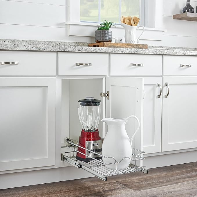 Rev-A-Shelf Pullout Kitchen Cabinet Drawer and Rolling Organizer Cabinet Pantry Storage Basket in Multiple Sizes, 12 x 22 in, 5WB1-1222CR-1