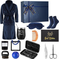 Nuogo 15 Pcs Birthday Gifts for Men Beard Care Set for Him Dad Birthday Gifts Basket Ideas Kit for Men Tumbler Bath Robe for Father's Day Dad Husband Boyfriend Box(Unhooded,Navy)