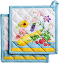 Maison d' Hermine Pot Holders 100% Cotton Heat Resistant Potholders 8" x 8" Hot Pads with Loop BBQ Cooking Baking Gifts for Mothers Day Handling Hot Pans Spring/Summer (Pack of 2, Giverny)
