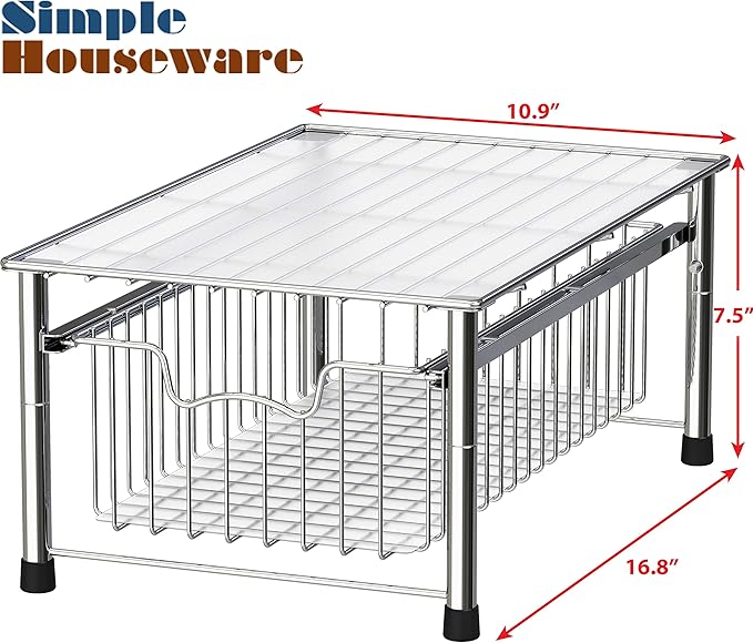 Simple Houseware Stackable 3 Tier Sliding Basket + Single Tier Basket, Chrome