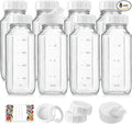 8 Pack 16 Oz Reusable Glass Milk Bottles w 100% Airtight Heavy Duty SCREW Lid & 2 Pour Spouts - Glass Juice Bottles w Capacity Mark - Beverage Drinking Jar Juice Container Breast Milk(Extra 2 Lids)