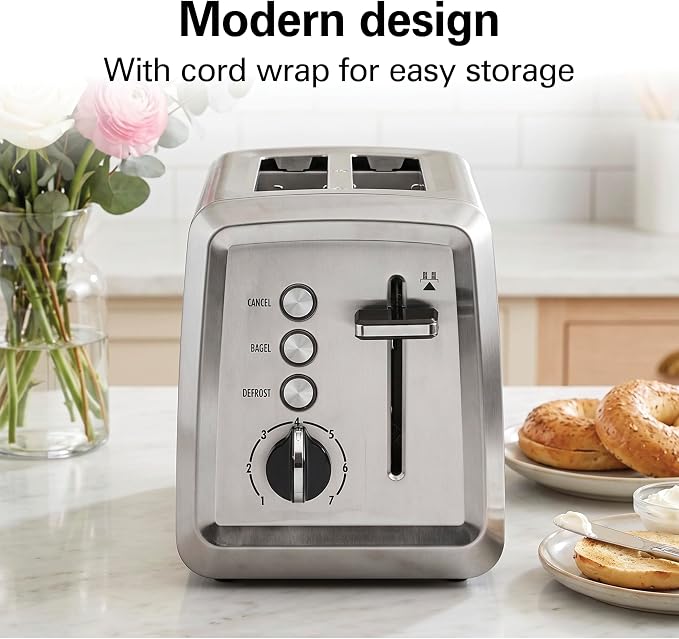 Hamilton Beach 2 Slice Toaster with Extra-Wide Slots, Bagel Setting, Toast Boost, Slide-Out Crumb Tray, Auto-Shutoff & Cancel Button, Defrost Function, Stainless Steel (22794)