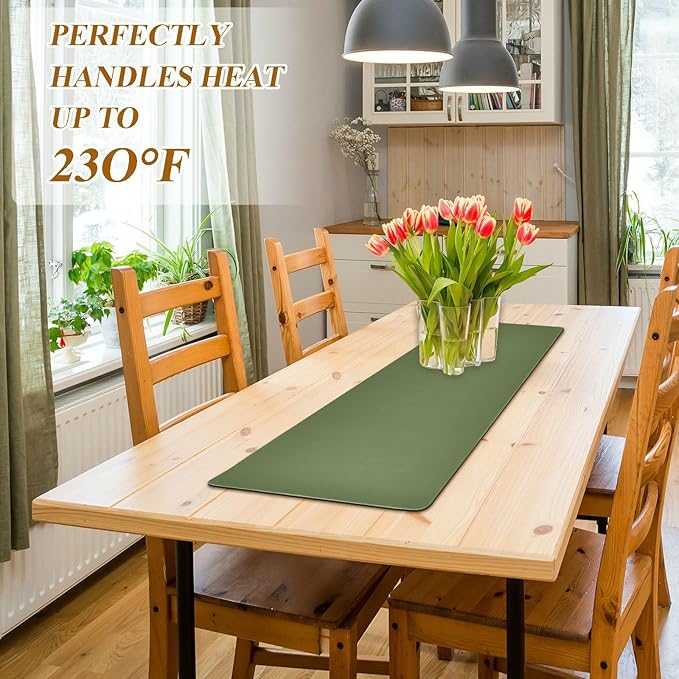 Dark Green Trivet Table Runner for Hot Dishes Plates Heat Resistance Pot Holders Anti-Slip Hot Pad Mats 11.8 * 39.4 Inches
