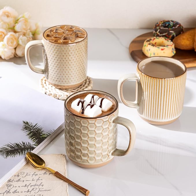 GBhome Large Coffee Mugs Set of 6, 16oz Handmade Stoneware Coffee Mugs Set with Large Handle for Cappuccino/Latte/Tea/Hot Cocoa, Dishwasher & Microwave Safe-Pale khaki