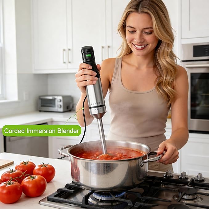 1200W Immersion Blender Handheld, 5-in-1 Variable Speed Emulsifier Hand Blender Stick with Whisk Chopper Milk Frother Mixing Cup and Storage Rack for Kitchen Soup, Purees, Baby Food and Smoothies