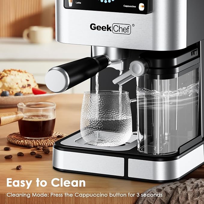 Geek Chef Espresso Machine, 20 Bar Espresso and Cappuccino Coffee Maker, Quick Heating Automatic, Latte & Cappuccino Creator, for Home, for Gift to Family, Friends, Coffee Shops