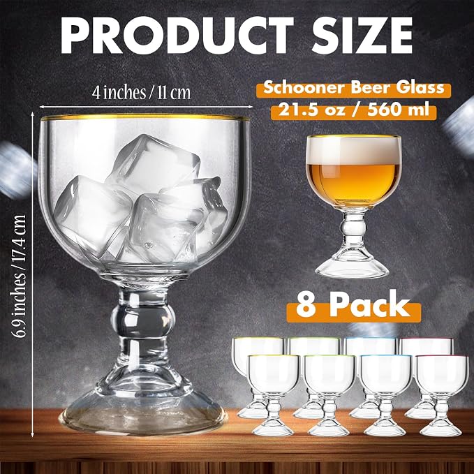 Tanlade 8 Pack 21.5 oz Margarita Schooner Glasses Bulk Extra Large Claw Shaped Shrimp Glasses Big Goblet Style Schooner for Cocktail, Coronaritas, Margaritas (Colorful)