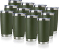 DOMICARE 20oz Stainless Steel Tumbler Bulk with Lid, Double Wall Vacuum Insulated Travel Mug, Powder Coated Coffee Cup, Army Green, 12 Pack