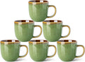 LERATIO Ceramic Coffee Mugs Set of 6,12oz Handmade Coffee Mugs Set with Large Handle for Cappuccino/Latte/Tea/Hot Cocoa, Dishwasher & Microwave Safe-Sage Meadow Green