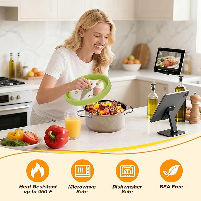 Microwave Splatter cover, Glass Microwave Cover for Food, Guard Lid with Collapsible Silicone for 6-8 inch Plates & Bowls, Dishwasher Safe, Heat Resistant, BPA-Free, 9 inch Green