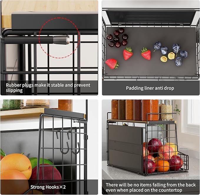 TIDIIABODE Magnetic Shelf for Fridge 2 Pack, Large Container Magnetic Spice Rack for Refrigerator, Fruit Potato and Onion Storage Bins, Magnetic Basket with Wood Lid, Kitchen Counter, Cabinet