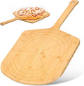 Wooden Pizza Peel 16 Inch Board with Engraved Sizes - Multi-Purpose Bamboo Pizza Cutting Board, Wood Pizza Peel, Pizza Spatula Paddle, and Serving Board with Size and Cutting Guide