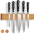 LARHN Magnetic Knife Holder for Wall, 16″ - Powerful Knife Magnetic Strip for Knives, Utensils and Tools - Not Compatible with Refrigerators - 100% Solid Bamboo