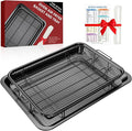 Air Fryer Pans for Oven, Oven Air Fryer Basket and Tray with Cooking Guide &30 PCS Parchment Papers, DEGOVIN Crisper Tray Non-stick Stainless Steel Air Fry Pans for Convection Oven(14.88"×10.98"Black)