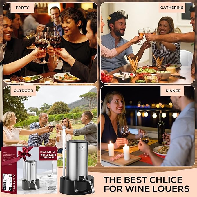 BLUBYEES Electric Wine Aerator 3-in-1 Automatic Wine Decanter & Dispenser, USB Rechargeable Wine Pourer with Precise Pour Control, Wine Lover Gifts for Women & Men