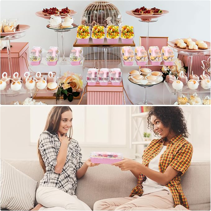200Pack 6.8oz Pink Mini Cake Pans with Lids Baking Cups Aluminum Foil Pans Tins, Individual Dessert Cups Containers for Sales,Party,Picnics