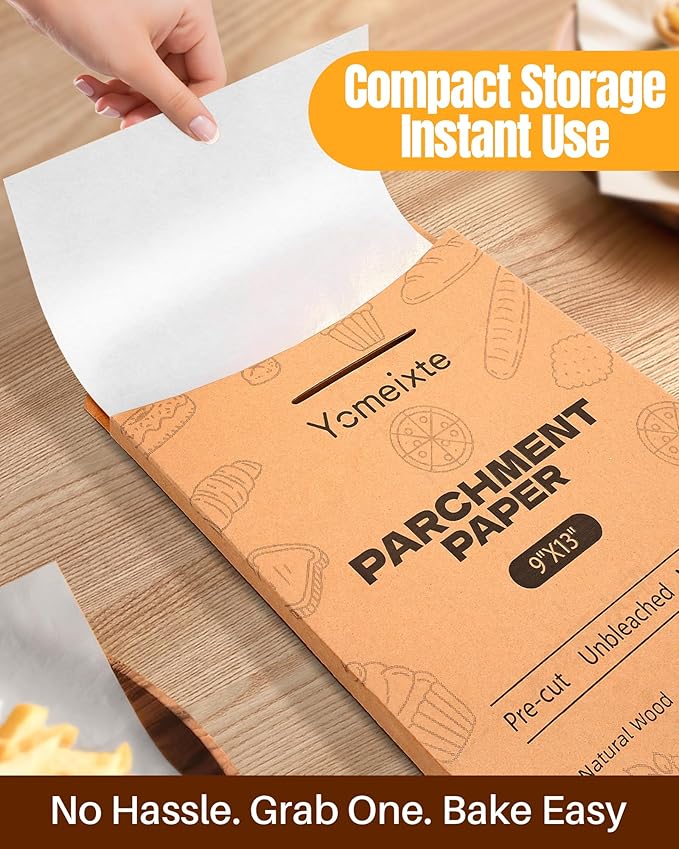 Parchment Paper Sheets, 280 Precut Unbleached Baking Paper Sheets for Oven, Air Fryer, Grilling, Steaming – Non-Stick, Greaseproof Quarter Sheet Liners for Cookies【Food-Safe White, 9" x 13"】