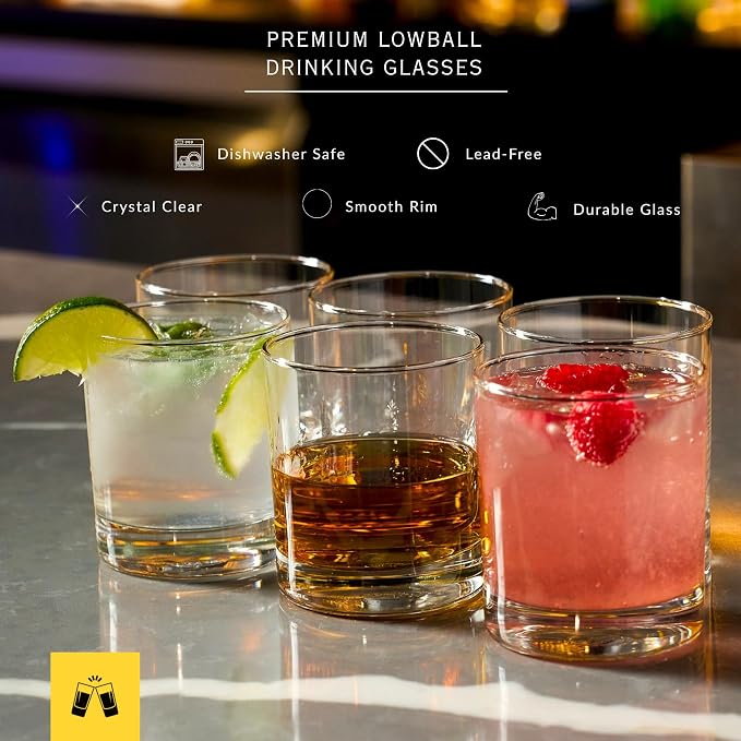 LEMONSODA Lowball Marino Rocks Glass, Classic Bar Glassware for Mojito, Whiskey, Cocktail, Mocktails and Drinking Water Tumbler - 10oz (Set of 6)