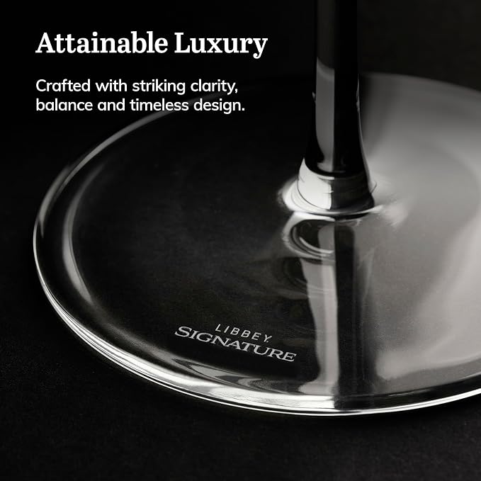 Libbey Signature Kentfield All Purpose Long Stem Wine Glasses Set of 4, White and Red Wine Glasses, Curvature Wine Glass Gift Set for All Occasions