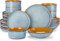 ONION Ceramic Plates and Bowls Sets for 6, 24 Pieces Stoneware Dinnerware Sets for Kitchen, Reactive Glaze Dish Set, Dishwasher and Microwave Safe, Light Blue