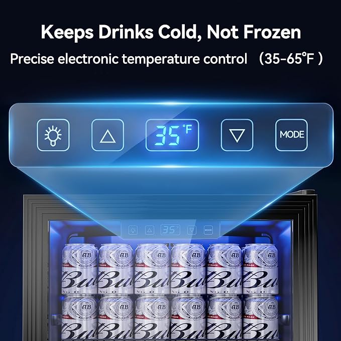 Tehanld 2.5 Cu.Ft Wine Fridge, Beverage Fridge With Glass Door, Wine Cooler Refrigerator, Beverage Drink Beer Cooler, Adjustable Shelves & Digital Temperature Display, 22 Bottle 95 Can