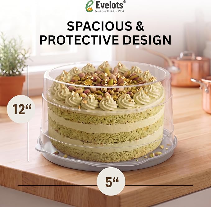 Evelots 4-Pack 12-Inch Airtight Cake Container with Lid - Portable Carrier for Pies, Cakes, Cupcakes & More - BPA-Free Clear Plastic - Secure & Easy Transport