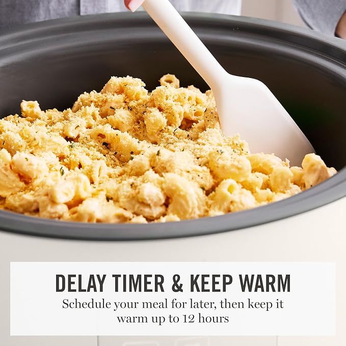 Martha Stewart 8 QT Slow Cooker, Programmable with Timer, 3 Heat Settings (Low, High, Warm), Nonstick Ceramic Removable Crock, Stovetop & Oven Safe, Glass Lid, Simmer, Reheat, Warm, Linen