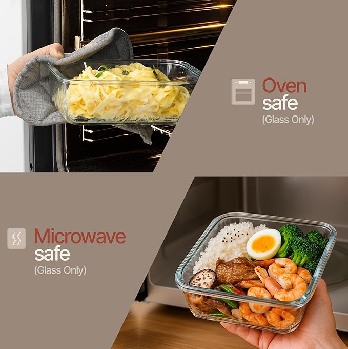 Bakken Borosilicate Glass Food Storage Containers with Lids 16 Pieces, BPA-Free Stackable Lunch & Leftover Containers, Microwave, Freezer & Dishwasher Safe, 100% Airtight Leak-Proof, Red