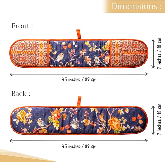 Maison d' Hermine Double Oven Mitt (7" x 35") 100% Cotton Heat Resistant BBQ Cooking Gloves with Loop for Thanksgiving Christmas Decorations Baking Cooking Barbeque Handling Hot Pan (Kelim - Infinity)