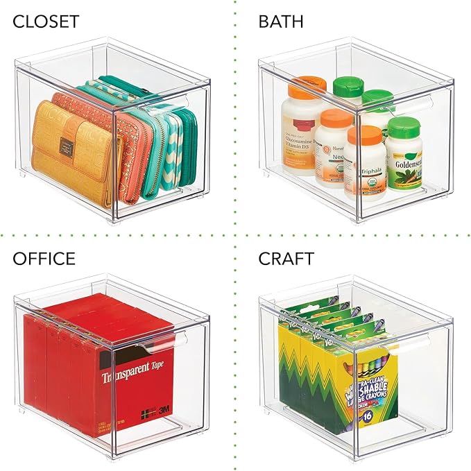 mDesign Kitchen Storage Drawer Box – Plastic Storage Box with Pull-Out Drawer – Pantry, Fridge and Cupboard Storage for Food and Snacks – Pack of 2 – Clear