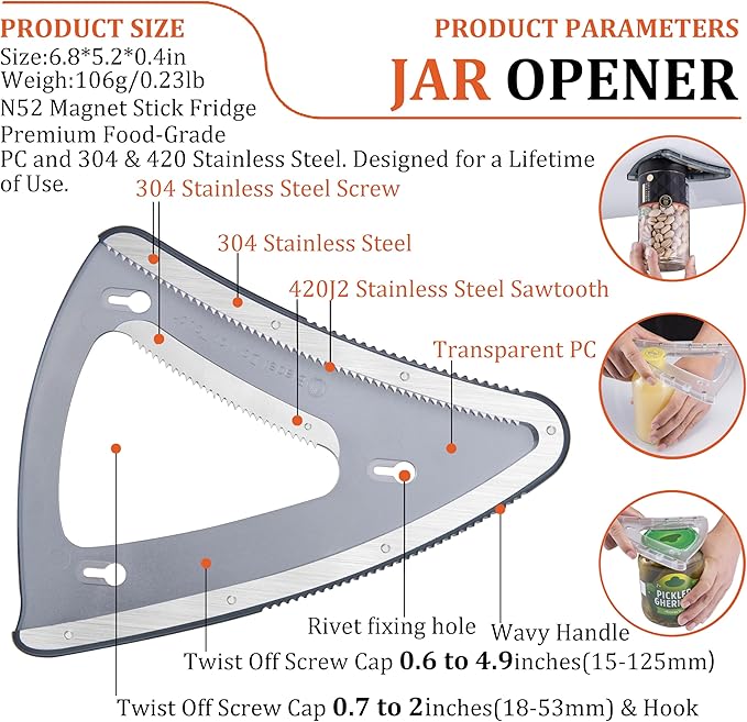 Uinxan Jar Opener for Weak Hand & Seniors with Arthritis,Handheld & Under Kitchen Cabinet-Twist Off Bottle Caps,One-Handed Magnetic Lid Open,Unique Gadget–Gift for Elderly,Women&Men (Transparent)