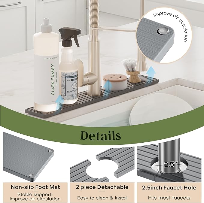 Stone Faucet Mat for Kitchen Sink, 23.6" Water Absorbent Diatomite Stone Sink Tray, Sink Protectors for Kitchen Sink, Faucet Mat for Bathroom Counter