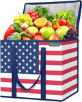 BALEINE 1Pk Insulated Reusable Grocery Bags, Foldable Shopping Bags for Groceries with Reinforced Bottom & Handles (Patriot Celebration)