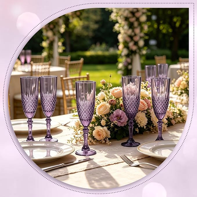 Plastic Champagne Flutes, Champagne Glasses Bulk, Reusable Unbreakable Acrylic Wine Glasses Goblets for Weddings Bachelor Parties Toasting Bridal Shower (48, Dark Purple)