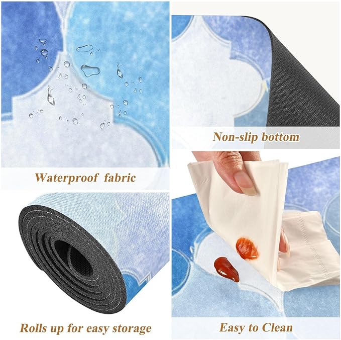 2 in 1 Table Runner Trivet for Hot Pots and Pans Heat Resistant Non Slip Waterproof 39 x 12 Inch Decorative Table Protector for Kitchen Countertop Eid Geometric Blue