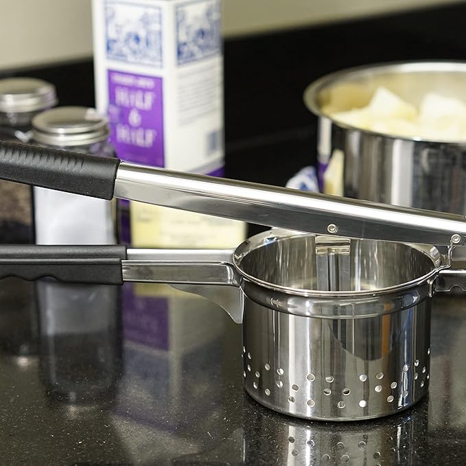RSVP International Endurance® Jumbo Potato Ricer | Mash Potatoes, Fruits, Vegetables & More | Extra Large Ricing Basket | Pot Resting Extension | Dishwasher Safe