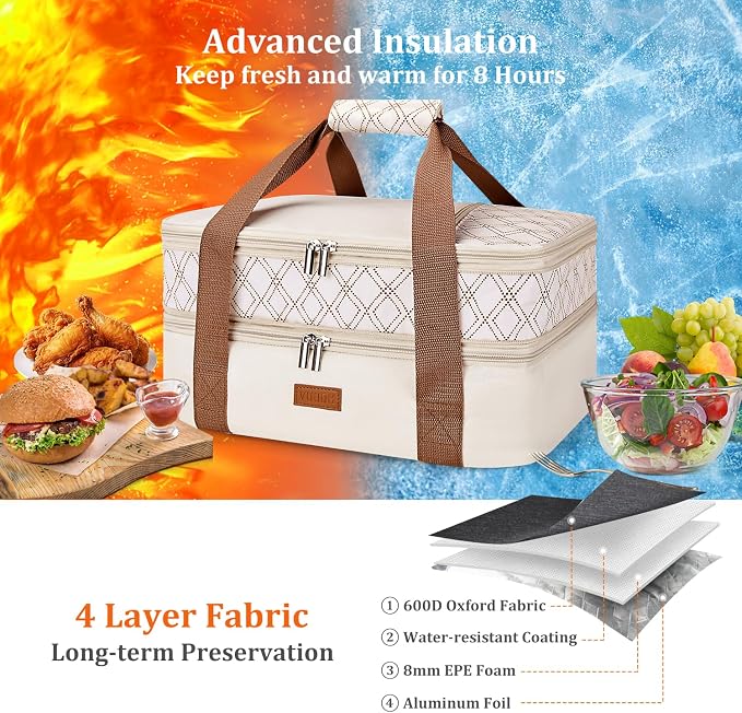 Expandable Casserole Carrier Bag - Double Decker Food Bag, Insulated Casserole Carrier for Hot or Cold Food, Lasagna Holder Tote for Picnics,Beaches,Traveling or Gifts