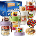 16+4 OZ Glass Mason Jars,Overnight Oats Containers with Lids and Spoon,Removable Independent Compartment,Large Capacity Airtight Jar for Milk,Fruit,Cereal,4 Pack(Purple/Green/White/Red)