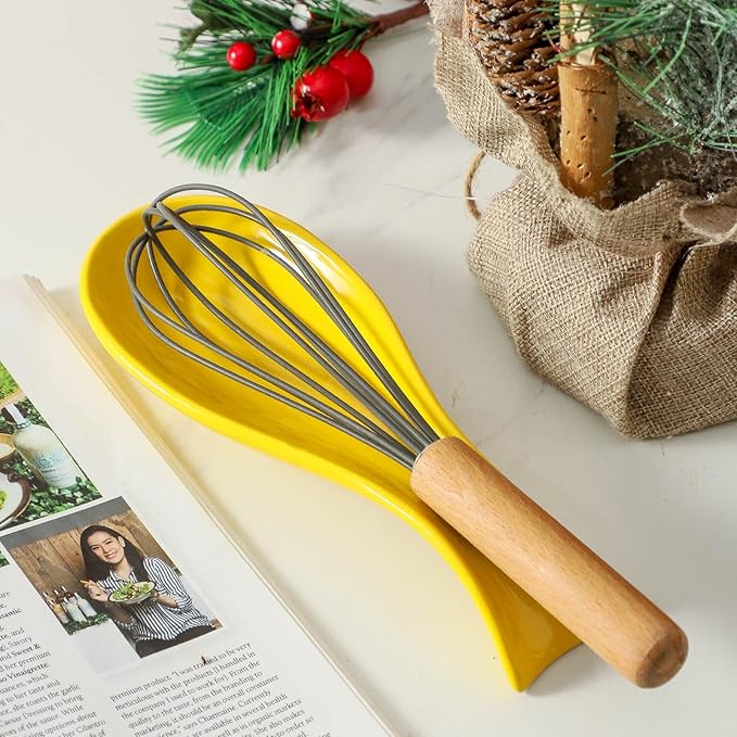 Spoon Rest for Stove Top, Ceramic 8.7 Inch Large Spoon Holder for Kitchen Counter, Yellow Porcelain Utensil Rest for Ladle, Spatula, Tongs, Housewarming Gift, Dishwasher Safe and Heat-Resistant (1 PC)