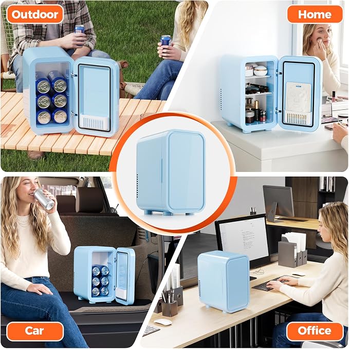 OSTBA Mini Fridge for Skincare, 6 Liter/8 Can 110V AC/DC Portable Thermoelectric Cooler Refrigerators for Bedroom, Skincare, Beverage, Office, Dorm Room and Car, Blue