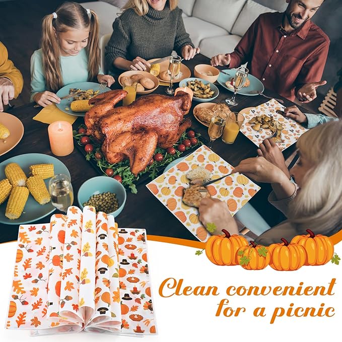 Reallnaive 600 Pcs Thanksgiving Theme Wax Paper Sheets 12 x 12 Inch Parchment Deli Tissue Paper Sandwich Wrapping Sheets Food Basket Liners for Kitchen Restaurant Baking Supplies, 6 Styles