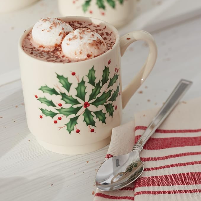 Lenox 853763 Holiday 4-Piece Stackable Mug Set, Christmas Dinnerware, Hosting