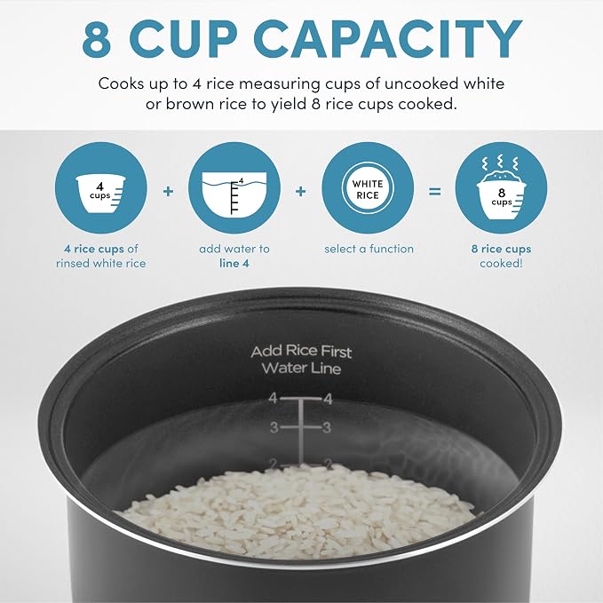 Aroma Housewares ARC-994SB Rice & Grain Cooker Slow Cook, Steam, Oatmeal, Risotto, 8-cup cooked/4-cup uncooked/2Qt, Stainless Steel